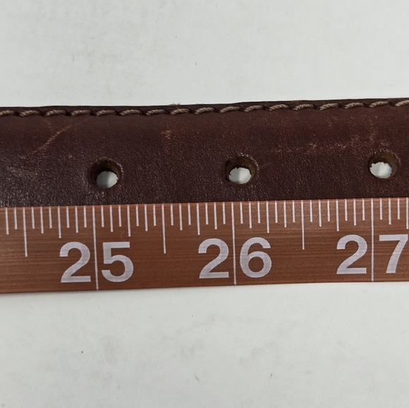 VINTAGE OLD NAVY BROWN ITALIAN LEATHER BELT SILVER BUCKLE END CAP UNISEX MEN 28 - Picture 11 of 14